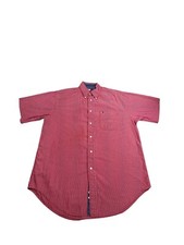 Tommy Hilfiger Mens Large Red  White Striped Button-Down Shirt Y2K Preppy