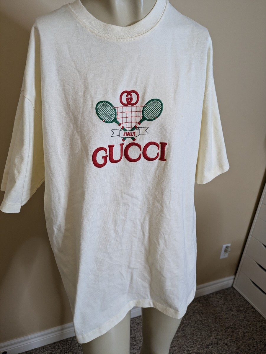 Gucci Oversized Tennis Embroidery T-Shirt Cream NWT Mens XXL | eBay