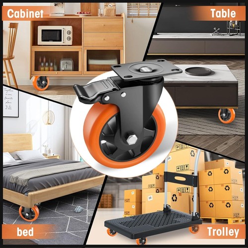 Castor Wheels 125Mm 5 Inch Castors Heavy Duty Caster Wheels Set of 4 Swivel - Picture 6 of 6