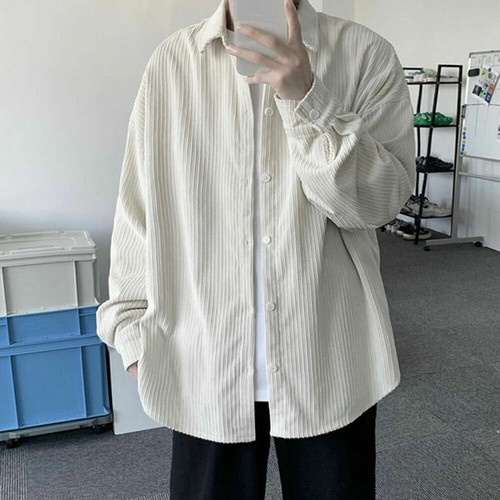 Mens Corduroy Shirt Jacket Collared Drop Shoulder Loose Oversized Top Blouse - Picture 14 of 16