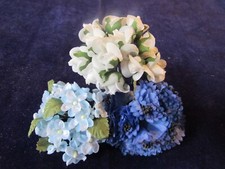 Vtg Craft Millinery Flower Collection White Blue 1/2-1" Sm Blooms Korea H5197