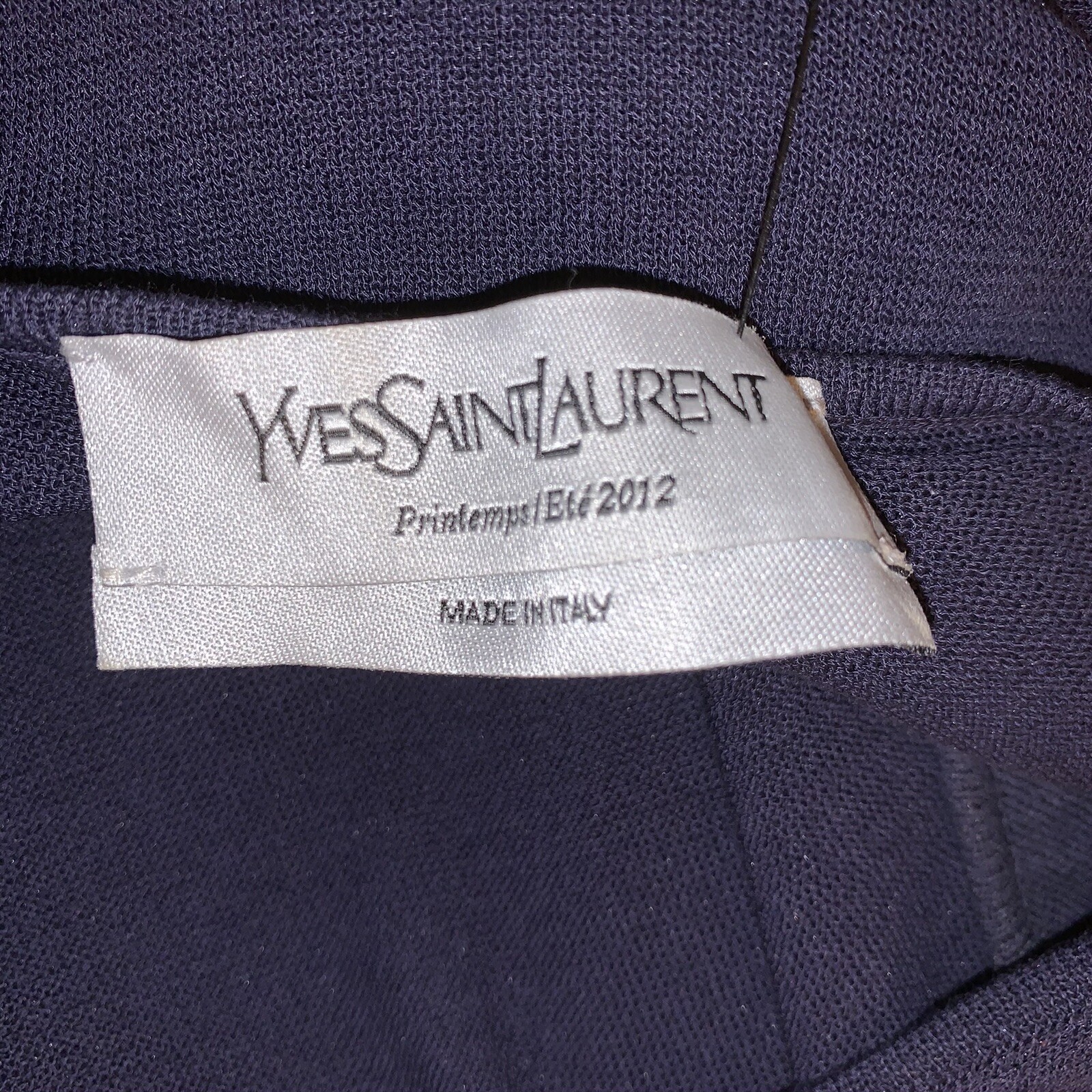 ABITO DA TURNO autentico SAINT LAURENT taglia SM blu collo a V cotone pre amato arricciata