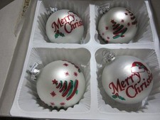 BOX OF FOUR HUNGARY MADE CHRISTMAS ORNAMENTS GLITTER TREES MERRY CHRISTMAS