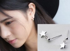 925 Sterling Silver Star Ball Stud Post Dangle Earrings Gift Box PE26