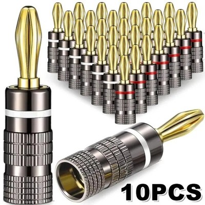 10PCS 4MM Banana Plug Connectors Dual Screw Lock Gold Plated Speaker Cable