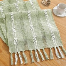 Rustic Boho Table Runner, Farmhouse Table 13"x72" / 33x183cm Hollow Sage Green