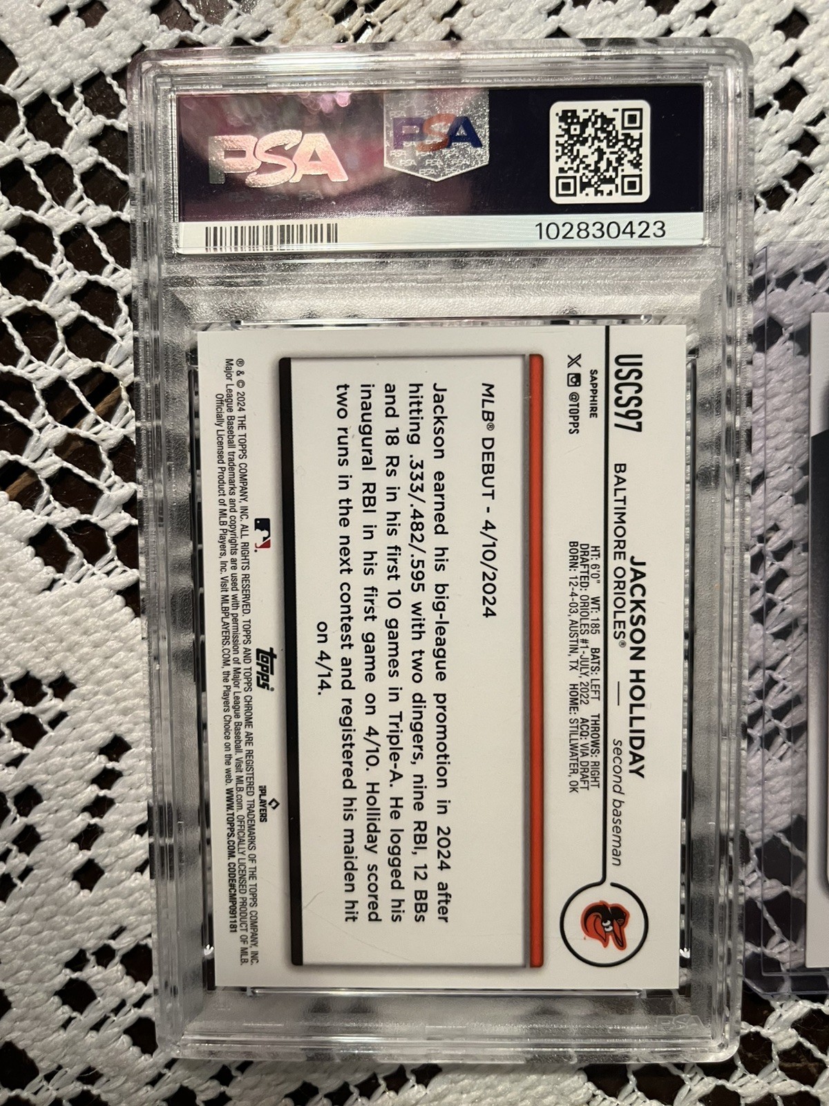 2024 Sapphire Jackson Holliday SP RC Orange  #/25 PSA 10 & Estrada Gold Auto /50 view 5