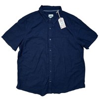 BNWT Men’s Fat Face Shirt Bugle Short Sleeve Navy Cotton Linen Blend 2XL XXL