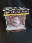 1997 Mary Engelbreit Christmas Ornament Teapot Collection White Pink With Flower