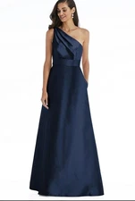 Alfred Sung One Shoulder Satin Gown,sz 6R,New, Navy