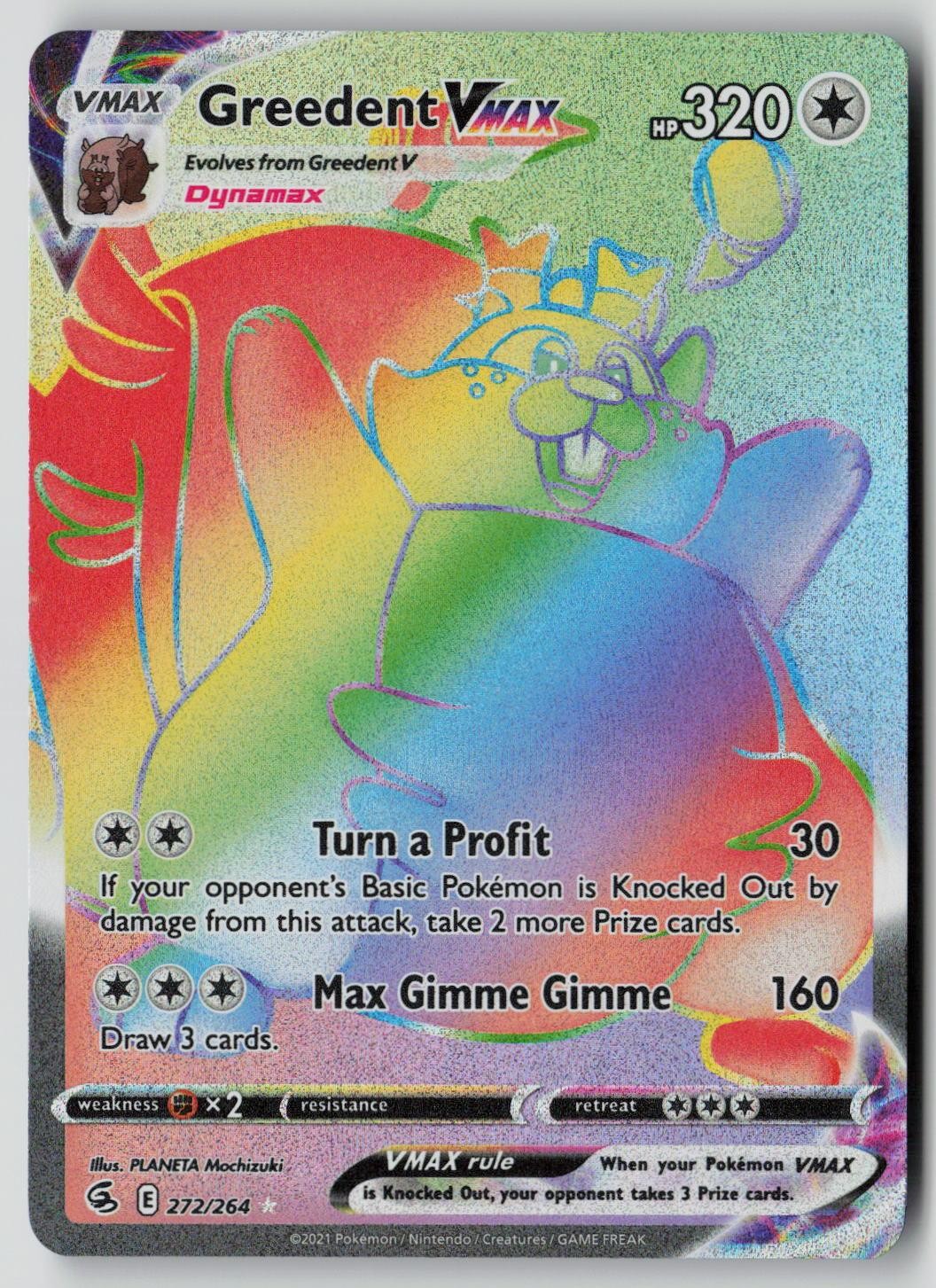 Greedent VMAX 272/264 Rainbow Rare Fusion Strike Pokemon Holo NM