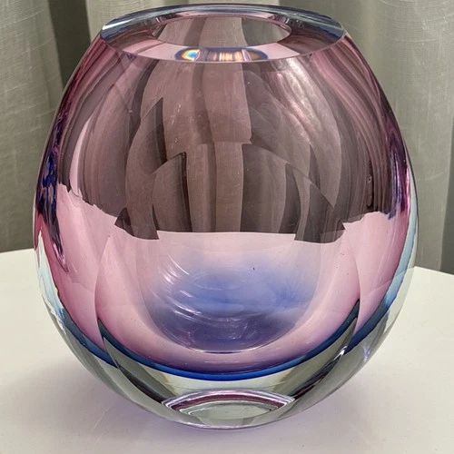 VintageFlavio Murano Sommerso Faceted Pink Purple Blue Tear Drop Vase Italy MCM