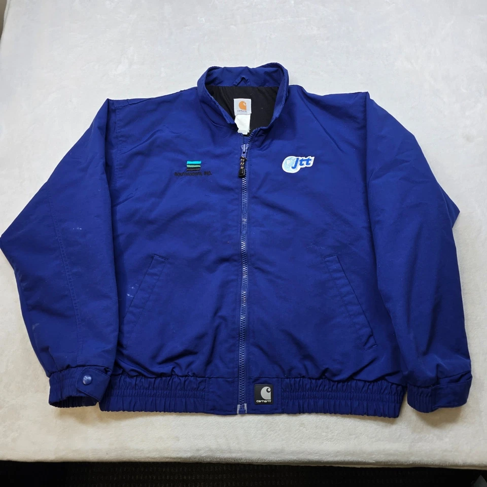 Carhartt Canvas Bomber Jacket Mens 2XL Royal Blue Co. Logos VTG 90s Y2K Work - Image 2 of 4