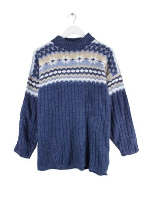 vintage womens 90s pattern jumper blue M