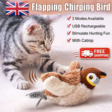 Interactive Flapping Bird Cat Toy Touch Activated Chirping Plush USB Rechargeabl