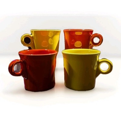 Fiestaware Ware Set of 4 Mugs/2 Yellow O Ring Handle Coffee Cup Mugs USA Made