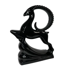 Royal Haeger Ceramic Gazelle Sculpture Glossy Black 19" Vintage MCM 