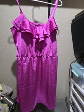 Apostrophe Spaghetti Ruffle Satin Mini Dress Purple Barbiecore Y2K Women Large