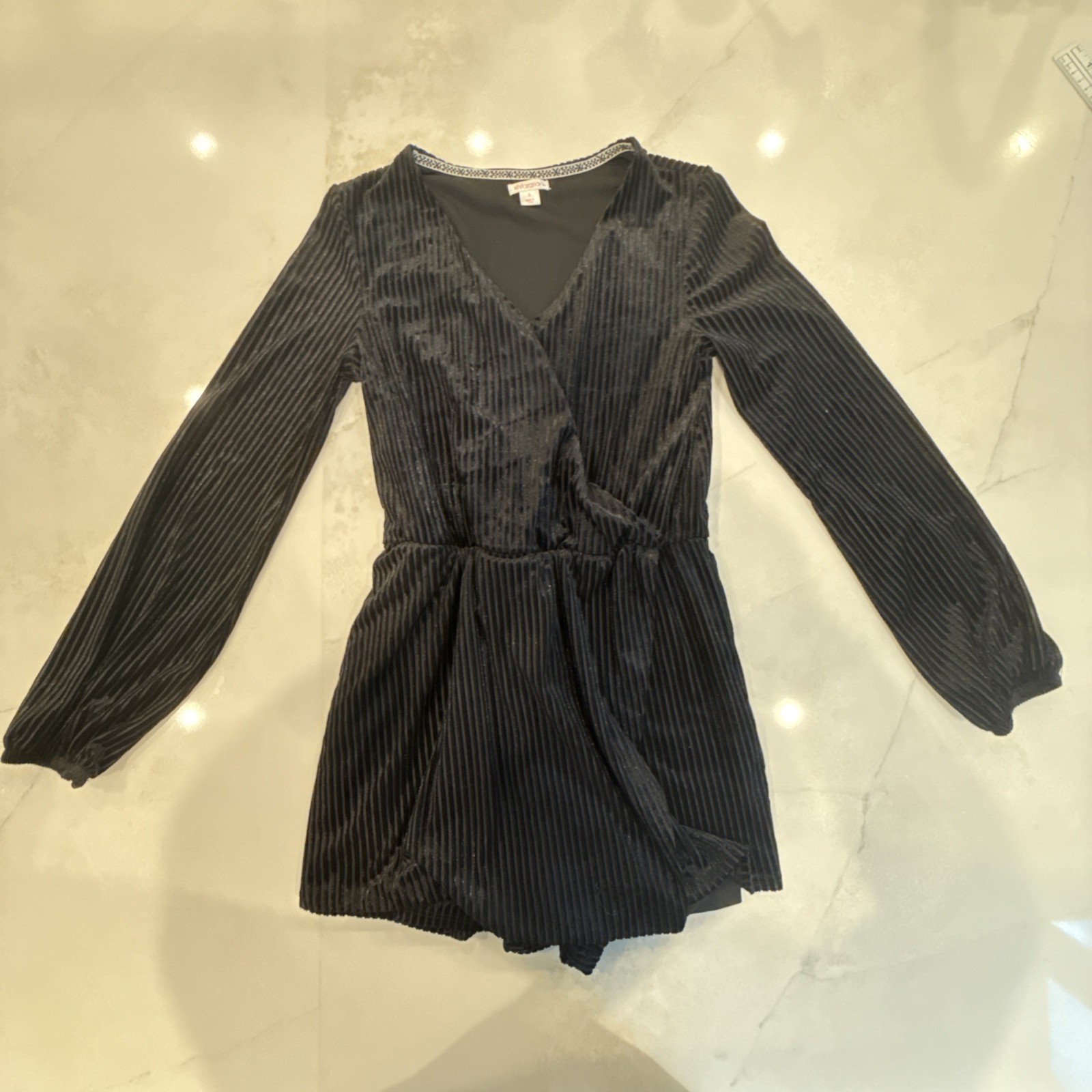 Xhilaration Black Long Sleeve Velvet Romper  Size Small