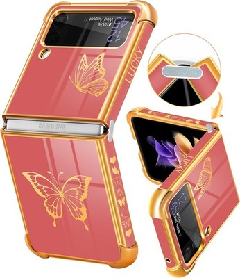 Samsung Galaxy Z Flip 4 Case Butterfly for Women Girls Cute Red and Gold Design