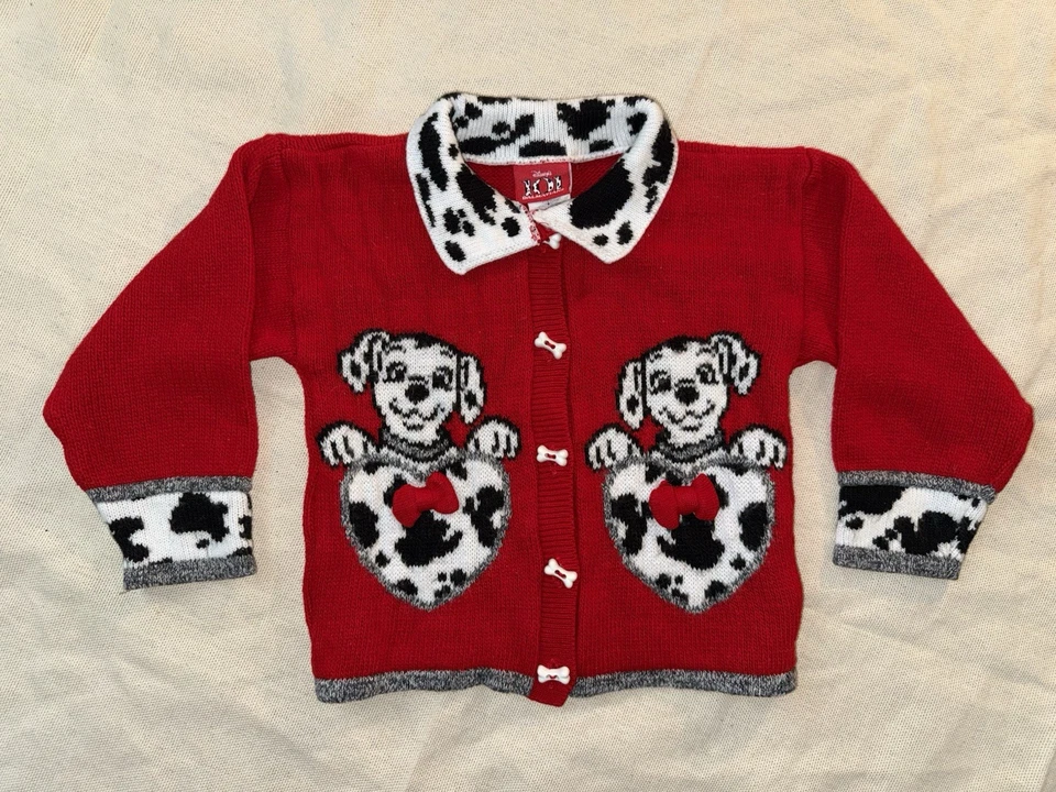Suéter de Colección Años 90 Disney 101 Dálmatas Niños 6/6X Rojo Tejido Cárdigan De Colección RARO Foto 2 de 4