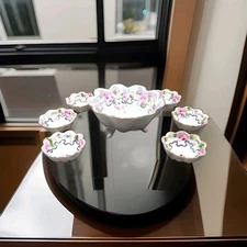 Antique Hand Painted Nippon Salt Bowl + 6 Salt Cellers Excellent Condition!