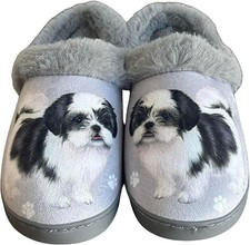 E S Pets Black Shih Tzu Snugg Slippers for Pet Lovers - Fuzzy Memory Foam, L/XL