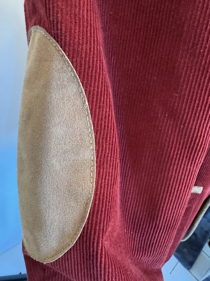 1980s ETRO Milano Burgundy RED Corduroy Mens Suit Jacket Ultra-Suede Piping M - Image 3 of 4