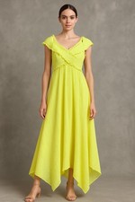 Anthropologie Dress Womens Smocked Gauze Criss Cross  M Neon Asymmetrical Hem
