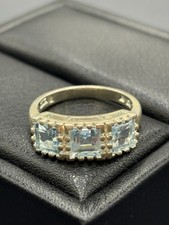 Vintage Sterling Silver Blue Topaz 3-Stone Ring Size 7 B17
