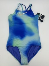 NIKE Youth Girls XL 16 Blue Tie Dye Spiderback One-Piece Swimsuit NEW