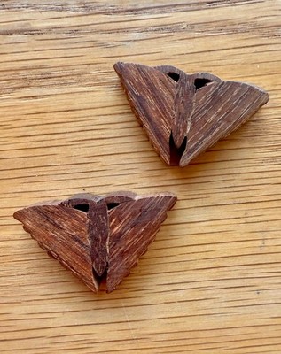 Handmade Carved Walnut Wood Butterfly Moth Beads Pendant Pair