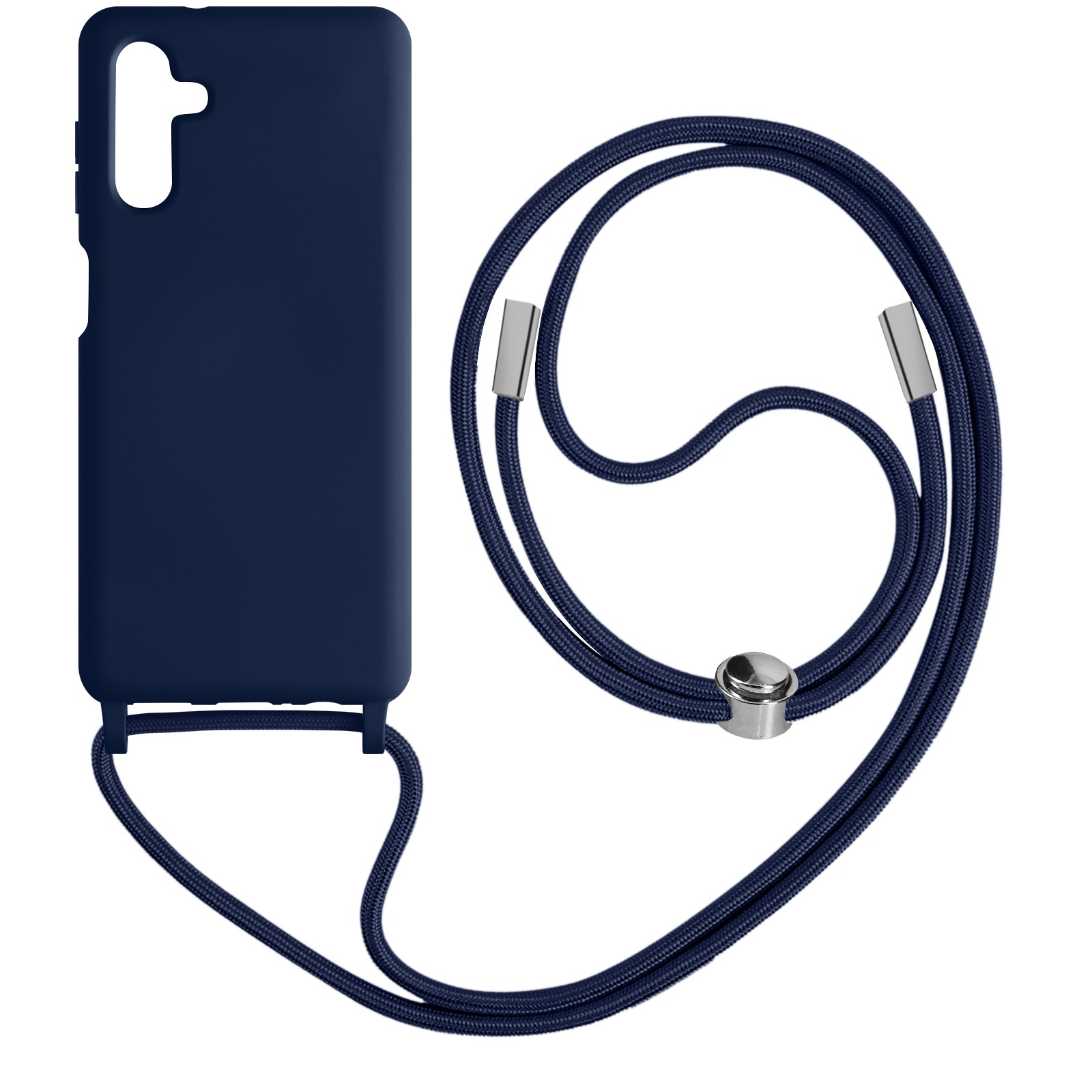 Coque antichoc Samsung A04s bleu avec cordon amovible en nylon tressé ultra-résistant