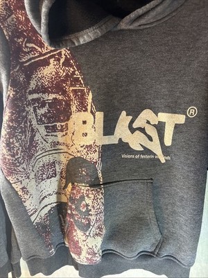 Blast Mens Used Nice Hoodie Half Print Gray Streetwear Fashion Men Size small