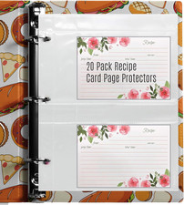 20 Pack of Recipe Card Page Protectors, Clear Refill Sheets Recipe Organizer for