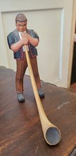 Miniature Hand Carved Wooden Swiss Man figurine with Alpine Horn  - 5 3/4