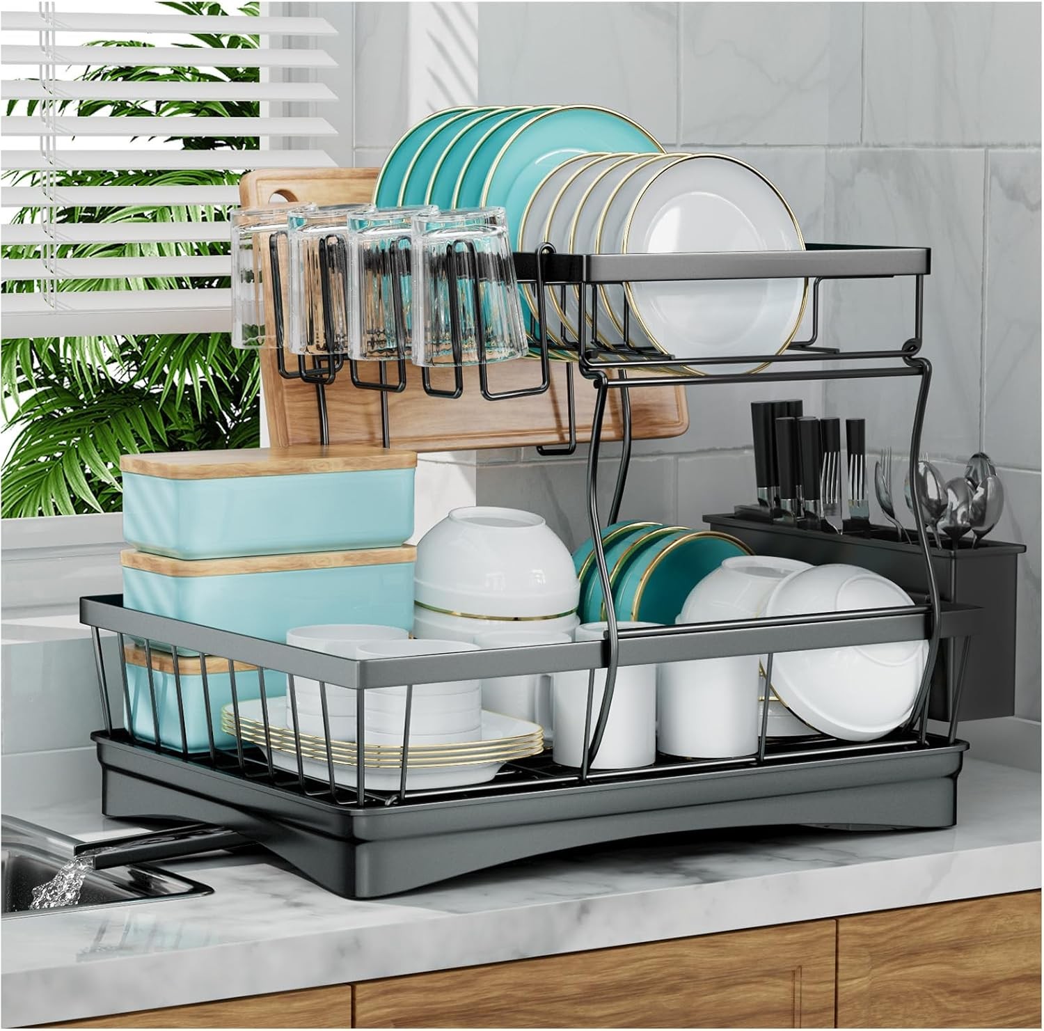 Large Dish Drying Rack for Kitchen Counter, Detachable Large