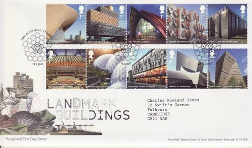 GB Stamps First Day Cover Landmark Buildings, architecture, design SHS 2017