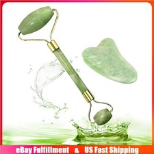 Natural Jade Roller Gua Sha Facial Roller Board Set Massager Tool Anti Aging US