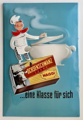 MAGGI  Werbe-Schild  OCHSENSCHWANZ SUPPE  eine Klasse für sich, Blech 59x39cm