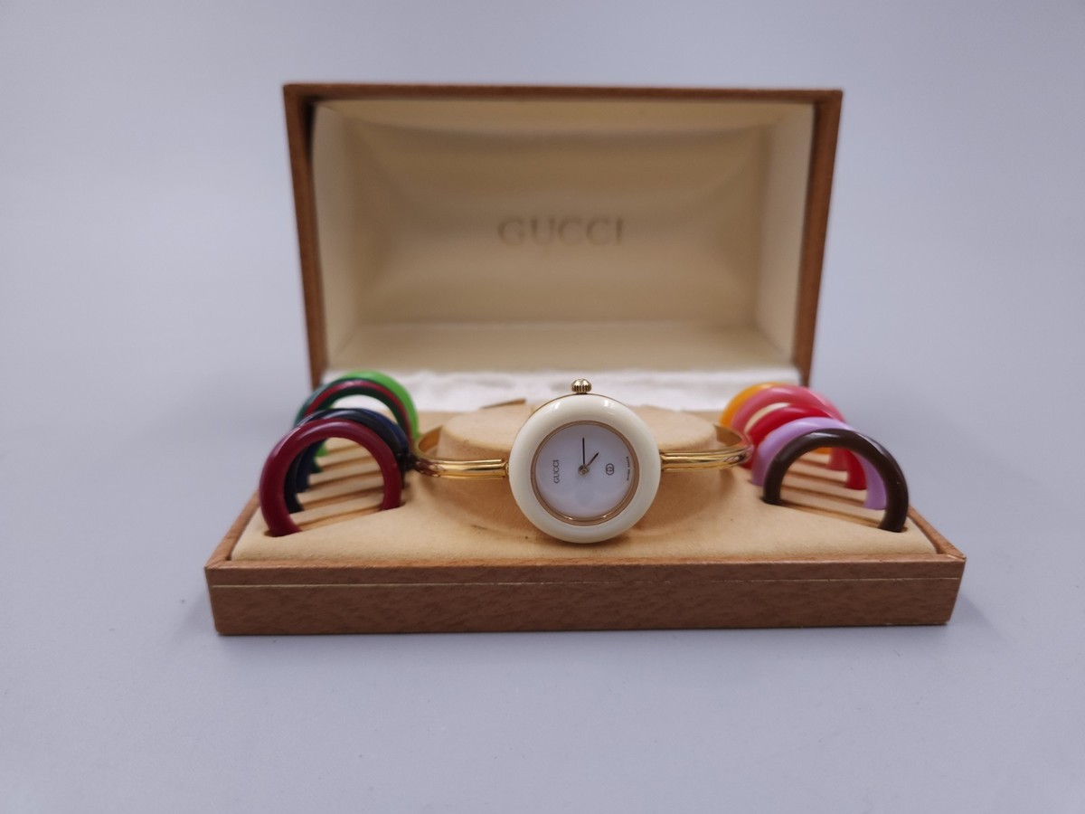 希少★GUCCI グッチ Vintage 1100 Series Watch Gucci Change Bezel 1100-L Gold Plated QZ 12 Change Bezel