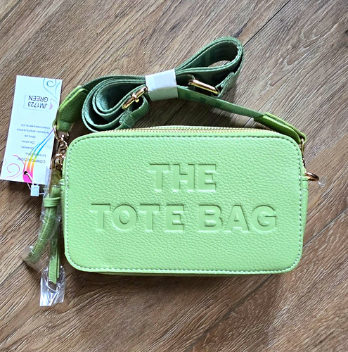 The Tote Bag Small Green Pebbled Leather Zip Crossbody Detach Strap