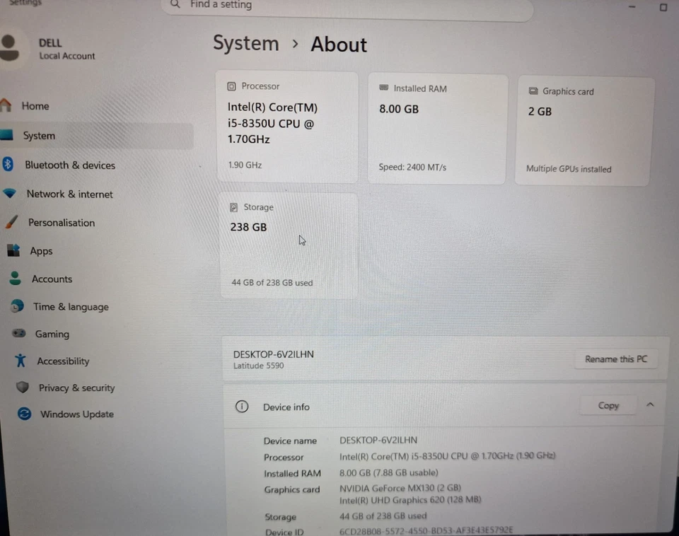 Dell Latitude 5590 · i5-8350U · 8GB · 256GB, photo 2 of 4