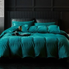WARMDERN Teal Blue Flannel Velvet Duvet Cover Queen Size Duvet Cover Bedding ...
