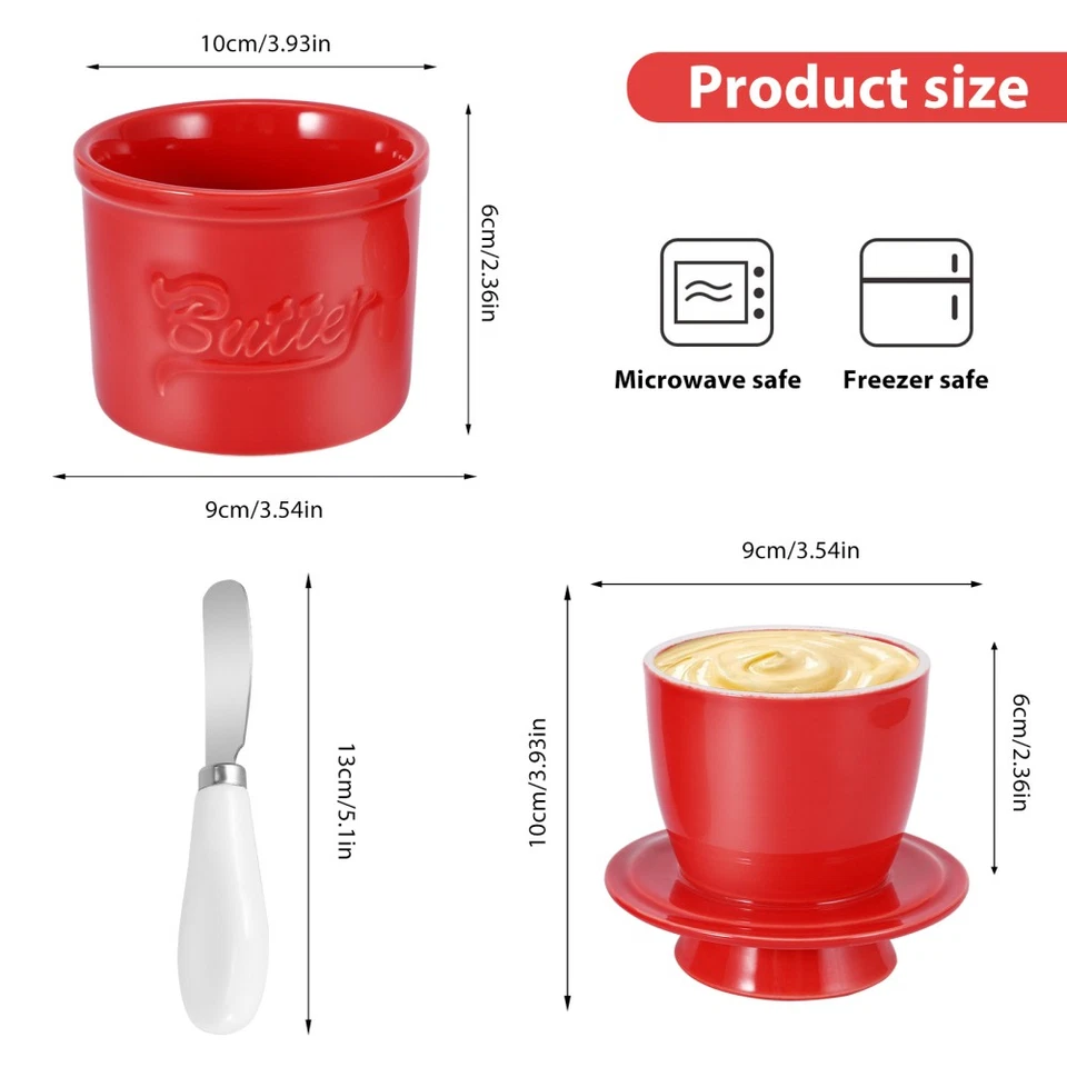 Keramik Butterdose mit Deckel &Buttermesser Französische Butterglocke Buttertopf - Bild 3 von 4