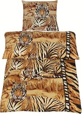3 Tlg Mikrofaser Bettwäsche Set Bettbezug 200x200 2x Kissenbezug 80x80 Tiger
