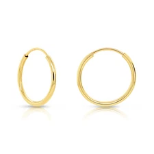 14K Real Solid Yellow Gold Round Endless Hoop Earrings 1mm Tube Hoops Ear Rings