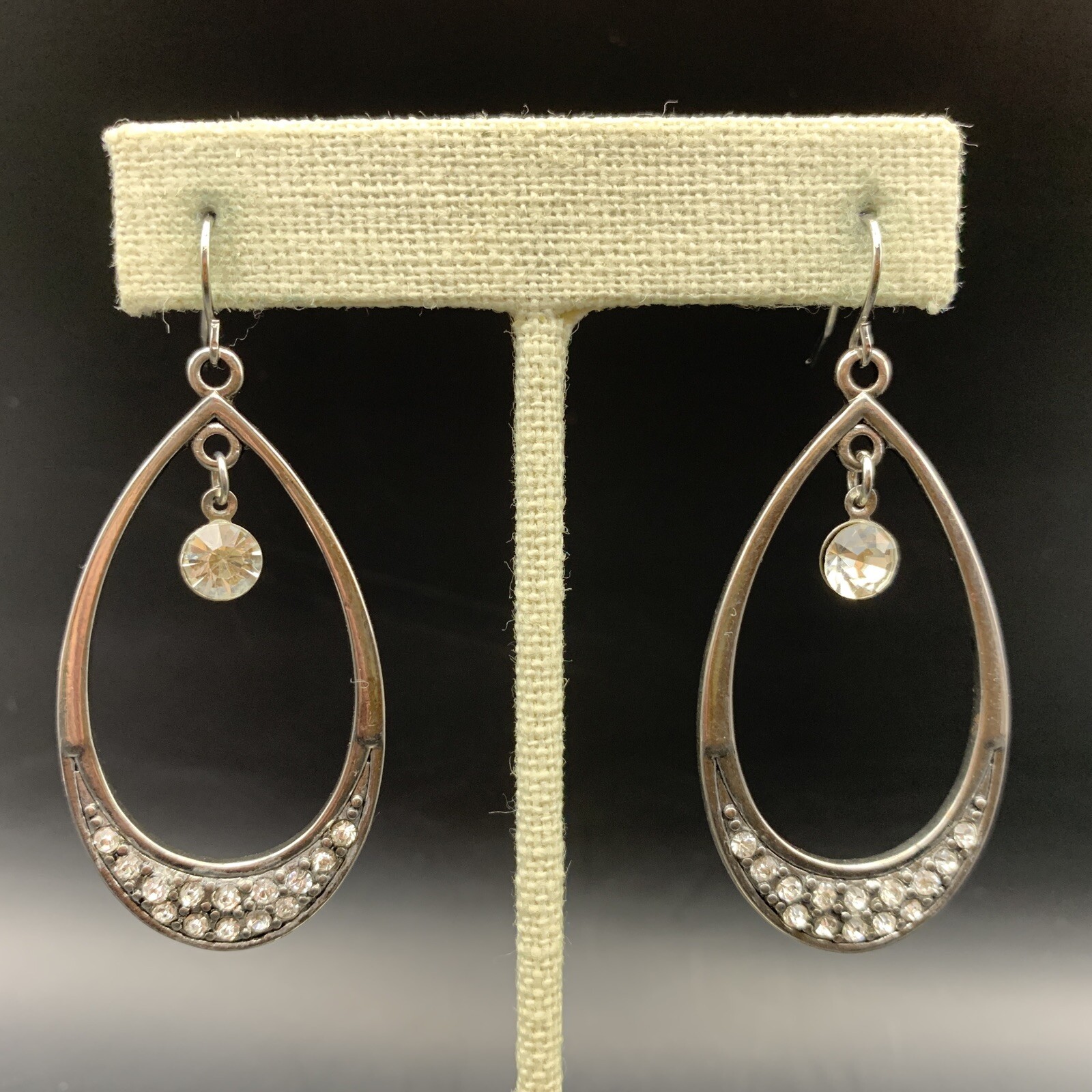 Big Teardrop Drop Dangle Hook Earrings Silver Ton… - image 1