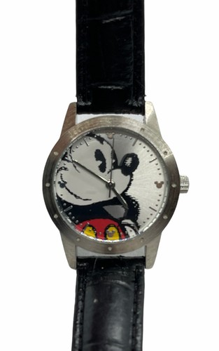 Limitierte Auflage Mickey Disneyland Resort Uhr Stahlboden schwarzes Lederband