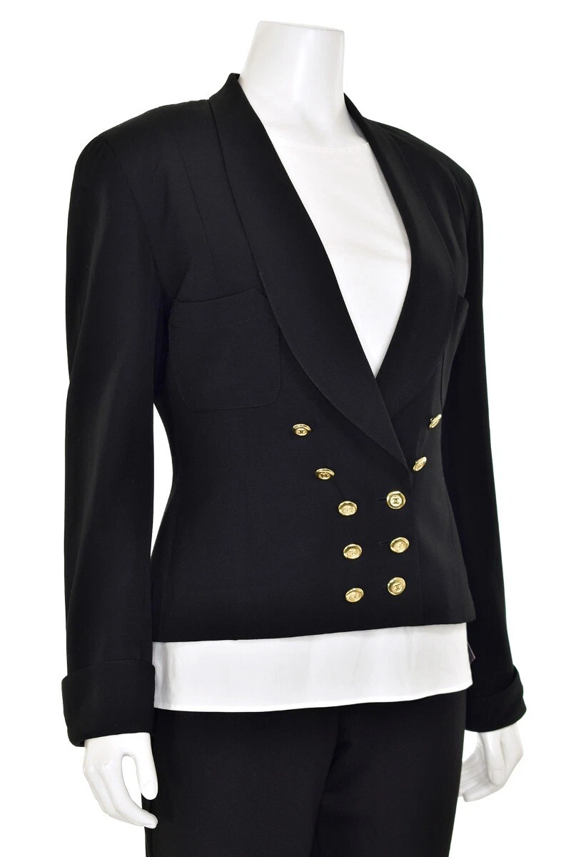 Giacca vintage anni 90 CHANEL doppiopetto logo CC bottoni in lana nera tg 38 F 6 US